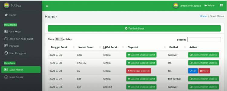 APLIKASI MANAJEMEN SURAT MASUK,KELUAR,DISPOSISI DAN PENUGASAN